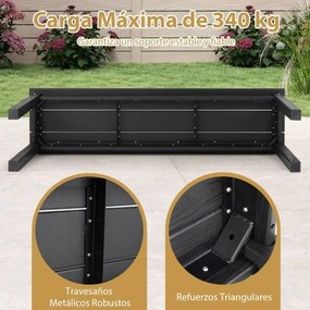 Banco de jardim em HDPE de 140 cm para 2-3 pessoas  sem encosto resistente às intempéries Preto