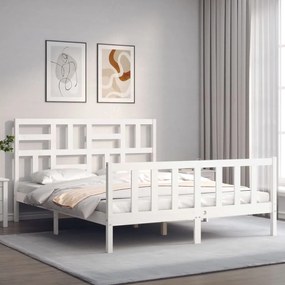 vidaXL Estrutura de cama King Size com cabeceira madeira maciça branco