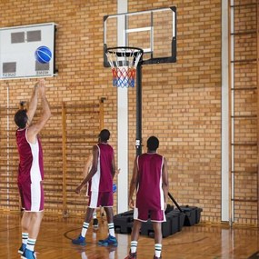 Cesto de basquetebol de exterior com altura ajustável (290-365 cm), rodas móveis, poste dobrável e base recheável para jovens e adultos Preto