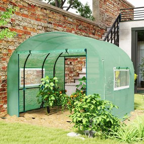Estufa de jardim 300 x 300 x 200 cm tipo túnel com 9 m², em PE de alta densidade (135 g/m²), com 2 portas com fecho de correr verde