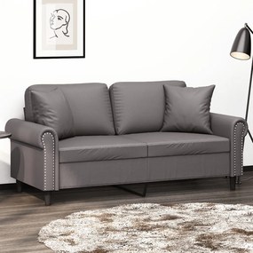 Sofá 2 lugares + almofadas decorativas 140cm couro artif. cinza