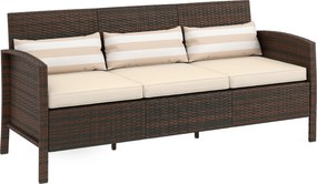 Outsunny Sofá em rattan com almofadas, 3 lugares, sofá lounge para jardim, aço, castanho, 173 x 68 x 78 cm | Aosom Portugal