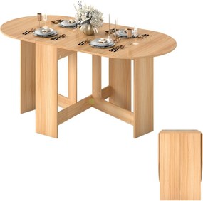 Mesa de jantar extensível em madeira 80x163x75 cm com 2 abas e bordas arredondadas  dobrável para cozinha, varanda ou jardim Natural