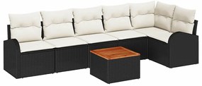 Conjunto de Sofá de Jardim 7 Peças com Almofadas em Rattan Preto Acáci