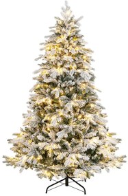 Árvore de Natal com neve de 180 cm com 1415 ramos, 260 luzes LED quentes e design articulado Verde
