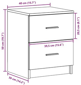 Mesa de cabeceira com 2 gavetas 40x36x50 cm cinzento sonoma