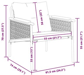 Cadeiras de jardim com almofadões 2 pcs aço preto