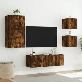 4 pcs móveis de parede para TV com luzes LED carvalho fumado