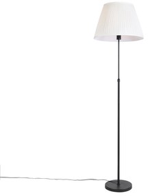 Candeeiro de pé preto com cúpula plissada creme 45 cm ajustável - Parte Country / Rústico,Rústico