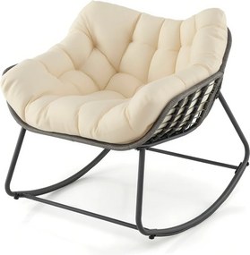 Cadeira de baloiço de rattan para exterior, cadeira de vime em PE com almofada grossa e removível, para sala de estar, varanda e jardim, Cinza misto e