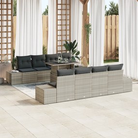 Conjunto de Sofá de Jardim em 7 Peças com Almofadas Cinza Claro em Rat