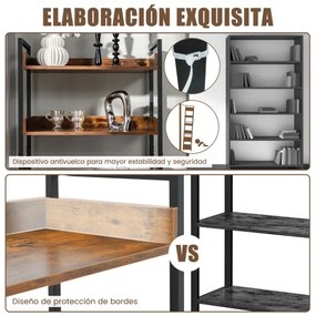 Estante industrial de 6 camadas com 6 prateleiras, 4 ganchos, estrutura de metal para sala de estudo, 69x34x177cm, Castanho Rústico e Preto
