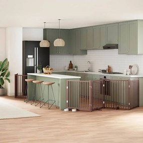 vidaXL Portão cães c/ porta dobrável 12 painéis 960 cm álamo castanho