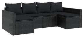 2 pcs conjunto lounge de jardim c/ almofadões vime PE preto