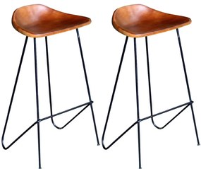 Cadeiras de bar 2 pcs couro genuíno preto e castanho