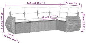 5 pcs conjunto de sofás p/ jardim com almofadões vime PE bege