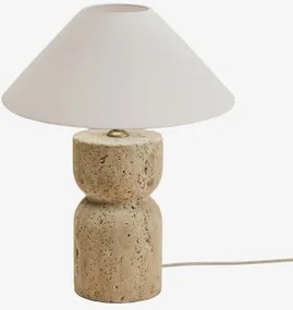 Candeeiro De Mesa Em Pedra Natural Diniz Travertine & Branco Mate Ø35 Cm - ?15 Cm Graciela - Sklum