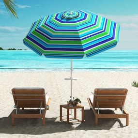 Guarda-sol de praia basculante portátil com suporte para copos e proteção solar UPF50+ para pátio exterior Piscina 2 x 2,2 m Azul+Verde