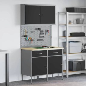 Conjunto de Armário e Painel de Ferramentas vidaXL 5 Peças Preto MDF e