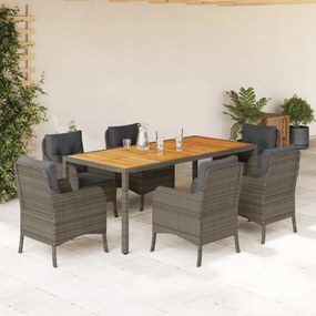 vidaXL 7 pcs conjunto de jantar p/ jardim c/ almofadões vime PE cinza