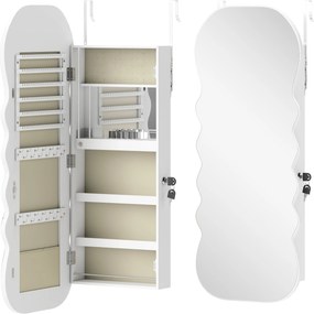 Espelho-Joalheiro com Luz LED Montado na Parede ou na Porta com Fechadura, Espelho de Corpo Inteiro Branco