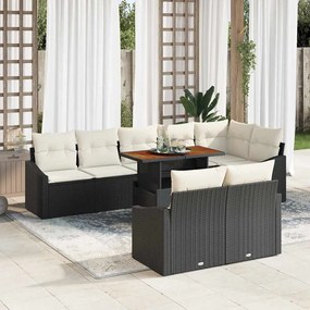 vidaXL Conjunto de Sofá de Jardim com almofada 9 pcs Preto e Creme