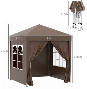 Outsunny Tenda Dobrável 2x2 m Tenda de Jardim com 4 Paredes Laterais T