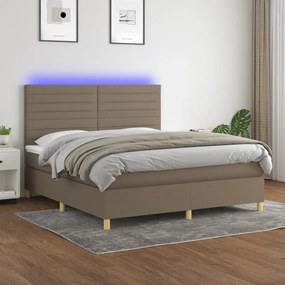 vidaXL Cama box spring colchão/LED 160x200 cm tecido cinza-acastanhado