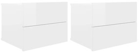 Mesas de cabeceira 2 pcs 40x30x30cm contraplacado branco brilhante