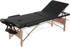 vidaXL Mesa de massagens dobrável 3 zonas + estrutura de madeira preto