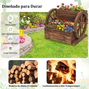 Floreira de Jardim com Rodas, 46 x 44 x 35 cm, 2 Níveis, Castanho