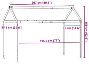 Telhado cama infantil 207x95,5x159 cm pinho maciço castanho mel