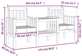 Banco de jardim 2 lugares com mesa pinho maciço