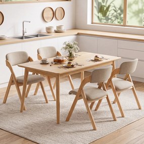 Conjunto de 4 Cadeiras de Sala de Jantar Dobráveis (MESA NÃO INCLUIDA), 53 x 61 x 81 cm, Estrutura em Madeira de Seringueira, Bege