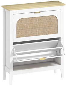 HOMCOM Sapateira Estreita com 2 Portas em Vime e Prateleiras Ajustáveis para 14 Pares de Sapatos 105x24x95,5 cm Branco | Aosom Portugal