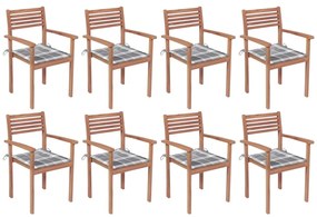 Cadeiras de jardim empilháveis c/ almofadões 8 pcs teca maciça