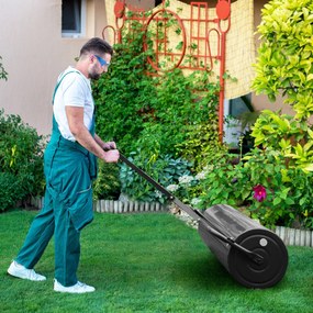 Rolo de relva metálico empurrar/puxar água/enchimento 113 L com pega amovível 99 x 40 x 146 cm Preto