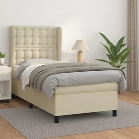 vidaXL Cama com molas/colchão 90x200 cm couro artificial cor creme