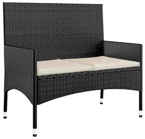 4 pcs conjunto lounge de jardim c/ almofadões vime PE preto
