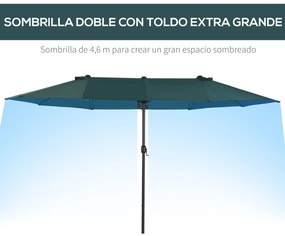 Outsunny Chapéu de Sol Duplo 4,6x2,4m Chapéu de Sol de Jardim com Mani