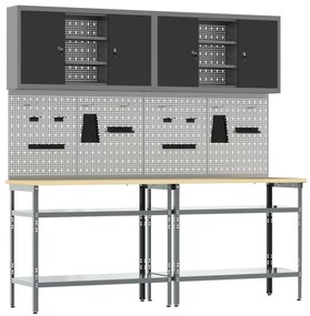 Conjunto de Bancada de Trabalho com 8 Peças em Aço Cinzento