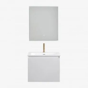 Conjunto De Móveis De Banheiro Em Madeira Macrae Com Pia Integrada Branco & Led Retangular E Anti-embaciamento 60x70 Cm Riben & - Sklum