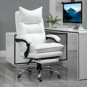 Cadeira de escritório, cadeira ergonómica com encosto reclinável, altura ajustável, 66 x 72 x 130 cm, branca