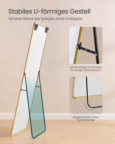 Espelho retangular para corpo inteiro 160 x 50 cm dourado claro