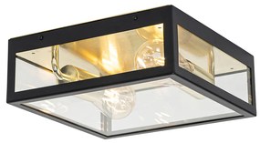 Candeeiro de teto industrial para exterior preto com 2 luzes douradas - Rotterdam Industrial