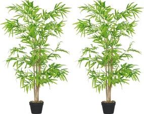 Conjunto de 2 bambus artificiais - Altura 1,5 m 644 folhas densas e realistas - Vaso incluído Preto com líquen verde