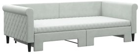 Sofá-cama c/ gavetão e colchões 90x190 cm veludo cinzento-claro