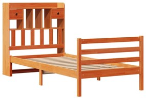 Cama com estante sem colchão 90x190cm pinho maciço castanho-mel