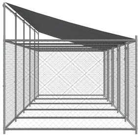 Jaula para cão com telhado/portas 10x2x2m aço galvanizado cinza