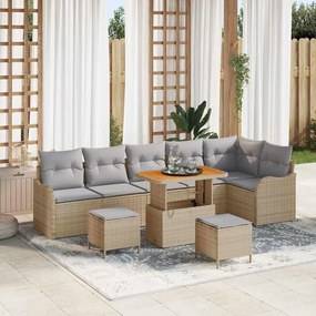 vidaXL Conjunto de Sofá de Jardim com almofada 9 pcs Bege vime PE
